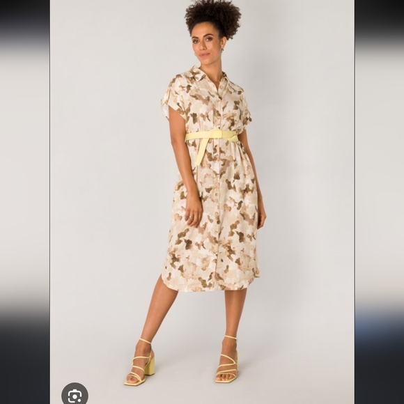 Yest Sand Giorgia Cream Tan Collared Button Down Shirt Dress Size Small 6 - Picture 1 of 14